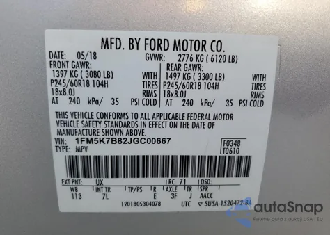 2018 Ford Explorer z USA, uszkodzony, nr VIN 1FM5K7B82JGC00667